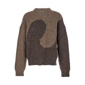 Erl Men Brown Knit Crewneck Sweater With Bicolor Motif In Wool Blend Man